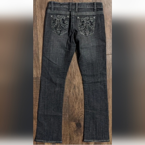 ZIPPER Brand Womens Dark Gray Wash Bootleg Jeans w/ Studs & Rhinestones - Size 5 - Picture 14 of 16